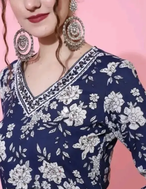 Blue floral printer cotton kurti