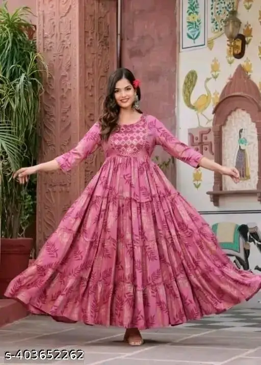 Floral printed gown with embroidery yog