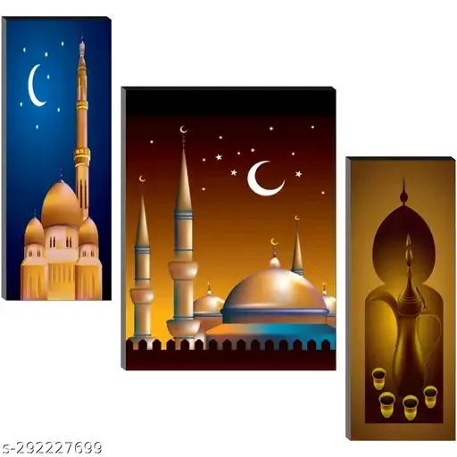Freshhon Eid Special WALLMAX SET OF 3 HOLI  ISLAMIC UV WALL PAINTINGS