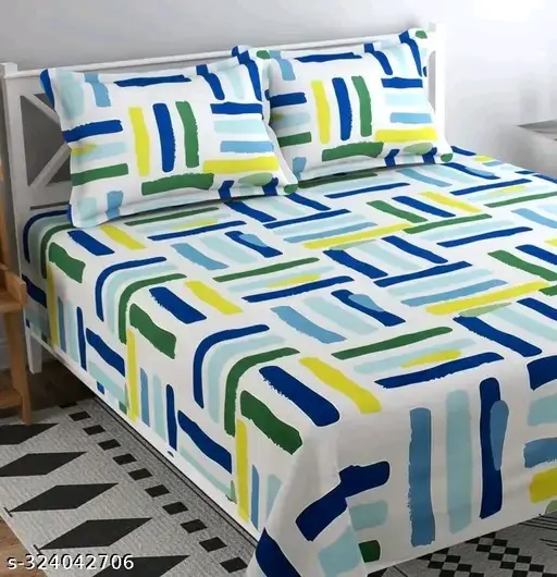 Freshhon Designer Fancy Cotton Double bed sheet With 2 pillows