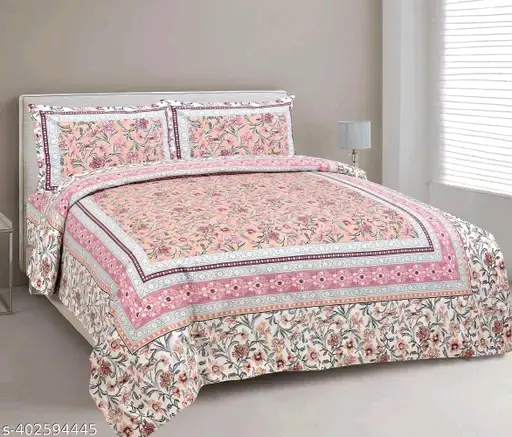 Freshhon Designer Fancy Cotton Double bed sheet With 2 pillows Cover