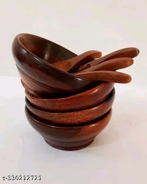 Freshhon Special Sheesham wood Traditional Multipurpose Bowl with spoon Set of 4