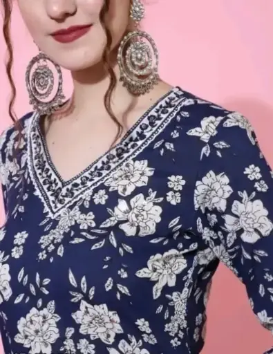 Blue floral printer cotton kurti