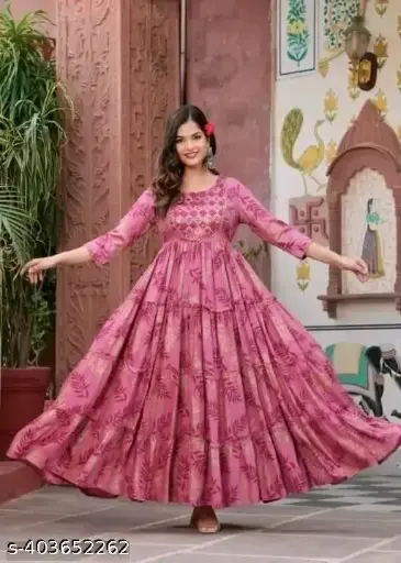 Floral printed gown with embroidery yog