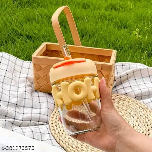 Coffee cup with silicon lid and glass straw (pack of 1)