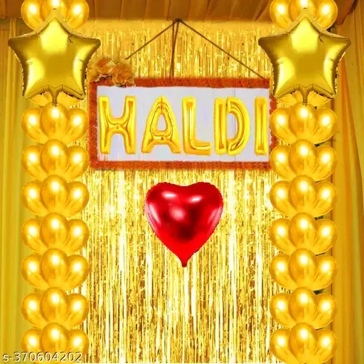 Freshhon Designer Golden Metallic Balloons, Foil letters with Star and  Heart Balloons For Haldi Ceremony
