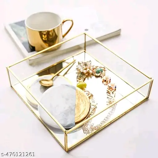 Freshhon Designer Square glass Tray with Brass Rim