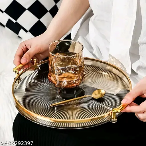 FRESHHON DESIGNER MULTI DESSERT  SERVING TRAY WITH GOLDEN HANDLES