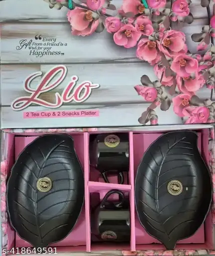 Freshhon Designer Lio GIFT SET of 4 Collection  Containing 2 TEA CUPS & 2 SNACK PLATTERS