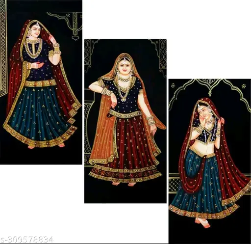 Freshhon Designer WALLMAX SET OF 3 Rajsthani UV PAINTINGS