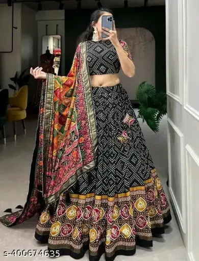 Bollywood Designer printed woman's dolla silk Lehnga Choli