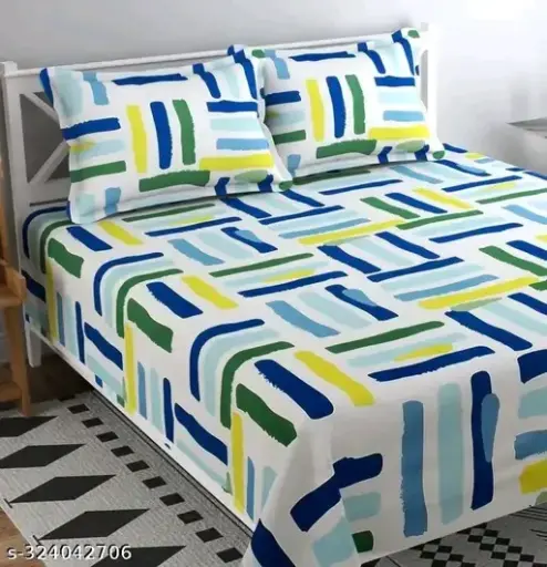 Freshhon Designer Fancy Cotton Double bed sheet With 2 pillows