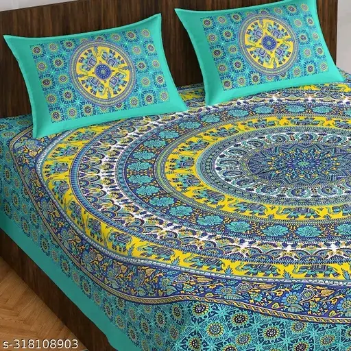 Freshhon Designer Fancy Cotton Double bed sheet With 2 pillows Cover (90 x 100)