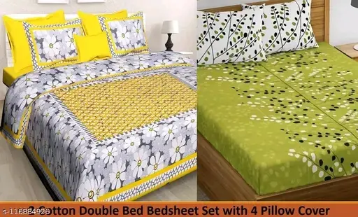 Freshhon Special Combo Classic Cotton Double bed sheet With 2 pillows Cover