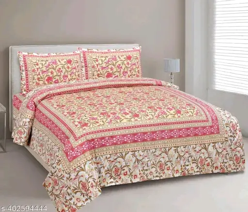 Freshhon Designer Fancy Cotton Double bed sheet With 2 pillows Cover(90 x100)