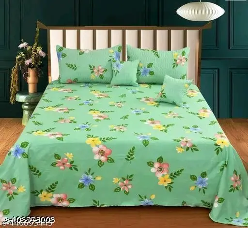 Freshhon Designer Glace Cotton double bed sheet With 4 pillow cover