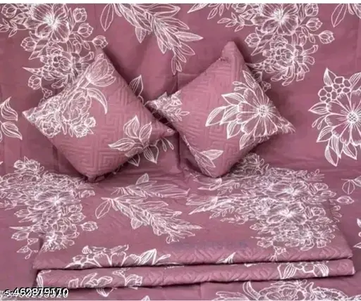 Freshhon Designer Glace Cotton double bedsheets with 4 pillows Cover