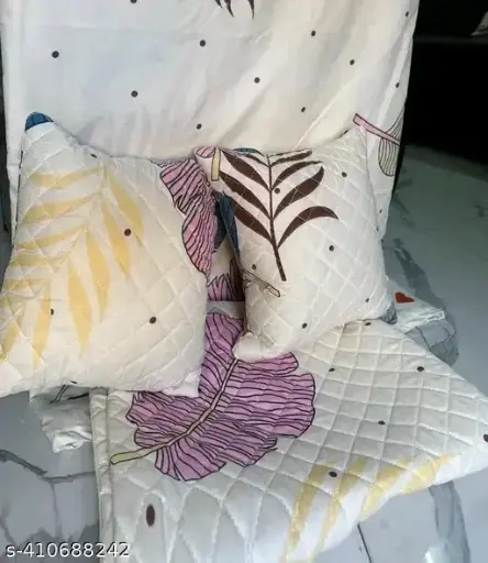 Freshhon Designer Glace Cotton double bed sheet With 4 pillows Cover