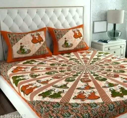 Freshhon Designer premium quality Cotton double bed sheet With 2 pillows Cover