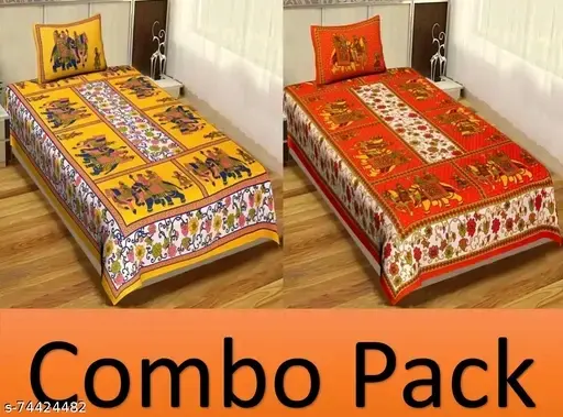 Freshhon Summer Special Combo Classic Cotton single bed sheet With 1pilow Cover