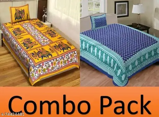 Freshhon Summer Special Combo Classic Cotton single bed sheet With 1pilow Cover